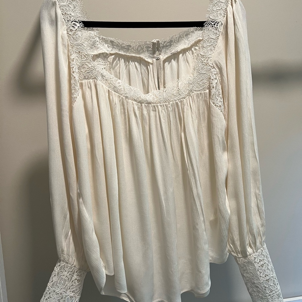 Free People Ivory Lace Trim Blouse